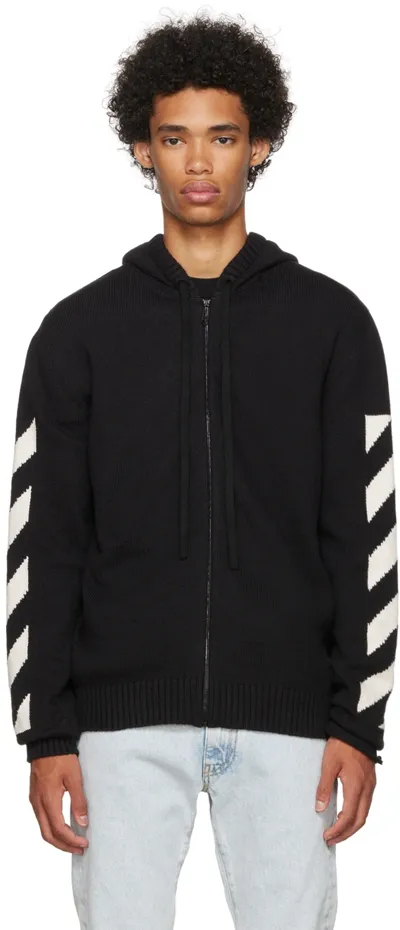 Off-white Diag-stripe Print Hoodie In Nero