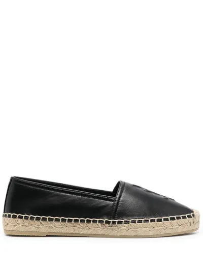 Saint Laurent Logo-embossed Leather Espadrilles In Black