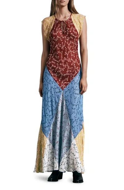 Rag & Bone Patchwork Floral-print Voile Maxi Dress In Blue Multi