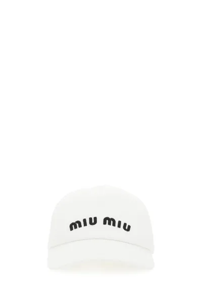 Miu Miu Logo Cotton Drill Baseball Cap In Bianco+nero