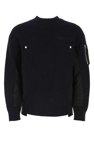 Sacai Dark Blue Wool Sweater Blue  Uomo 3