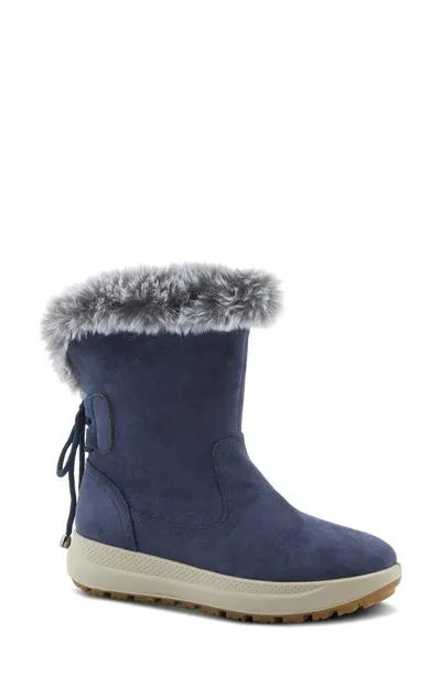 Flexus By Spring Step Snowbird Waterproof Faux Fur Trim Boot In Navy