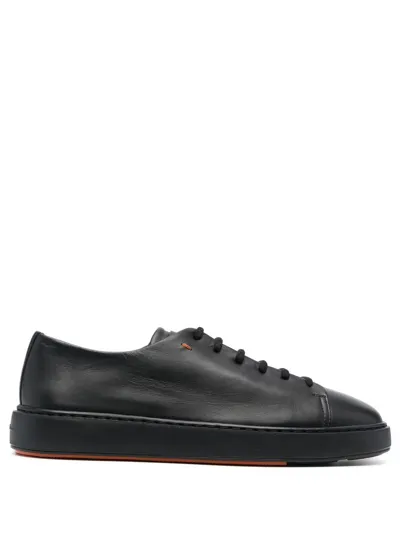 Santoni Leather Low-top Sneakers In Schwarz