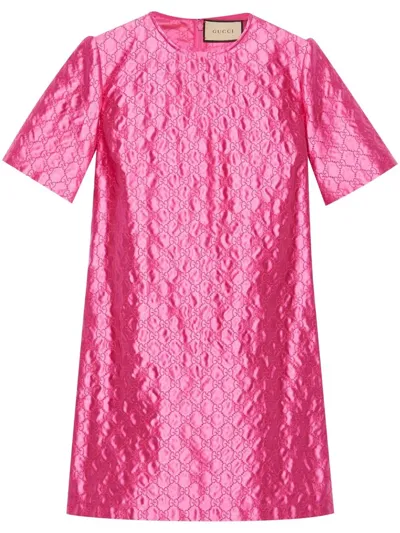 Gucci Gg-embroidered Monogram Shift Dress In Fucsia