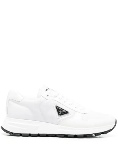 Moncler Prax Leather Sneakers In Bianco Nero