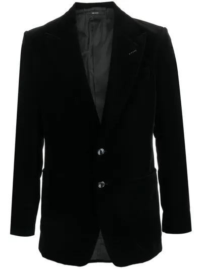 Tom Ford Velvet-effect Single-breasted Blazer In Blue