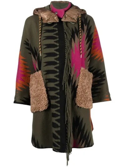 Bazar Deluxe Graphic-print Wool-blend Coat In Green