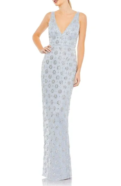 Mac Duggal Floral Embellished Column Gown In Powder Blue