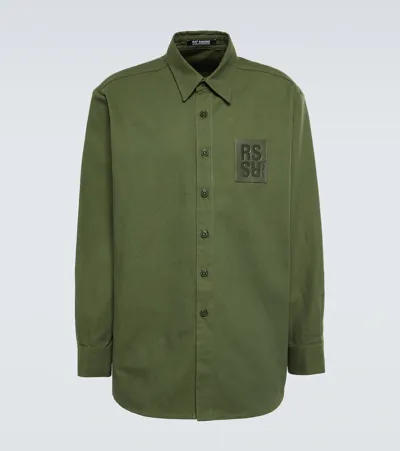 Raf Simons Oversized Logo-patch Cotton Shirt In Green