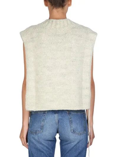 Maison Margiela Slit Knitted V-neck Vest In Green