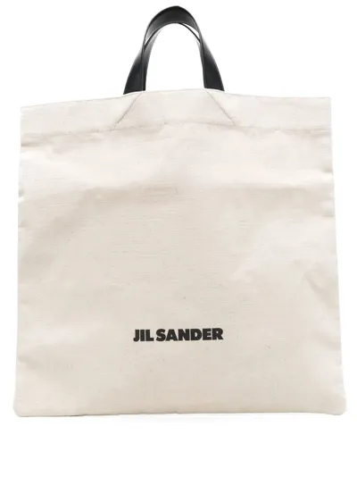 Jil Sander Logo-print Linen Tote Bag In Neutrals