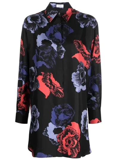 Ferragamo Floral-print Long-sleeve Shirt In Black