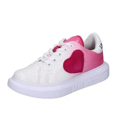 Pre-owned Moschino Damen Schuhe Love  38 Eu Sneakers Pink Pailletten Weiss Leder Bf687-38