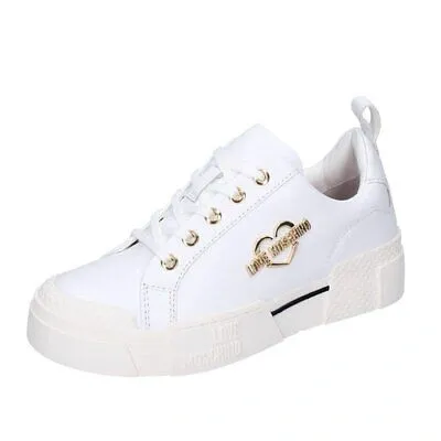 Pre-owned Moschino Schuhe Damen Love  Sneakers Weiss Leder Bf674