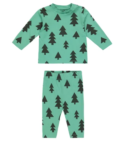 Stella Mccartney Baby Printed Cotton T-shirt And Pants Set In Verdino/nero