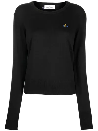 Vivienne Westwood Orb-logo Embroidery Cotton-cashmere Jumper In Black