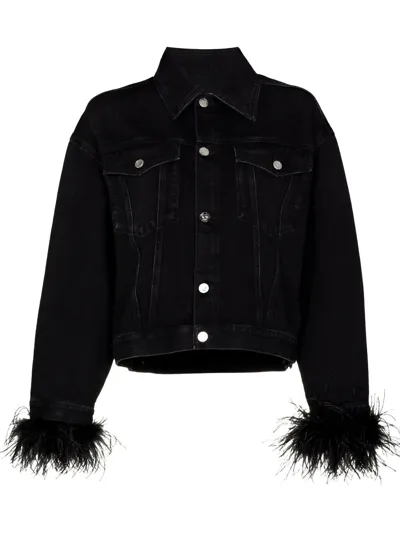 Valentino Feather-trim Button-fastening Jacket In Black