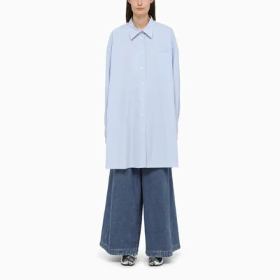 Maison Margiela Blue Striped Shirt In Cotton Poplin In Light Blue