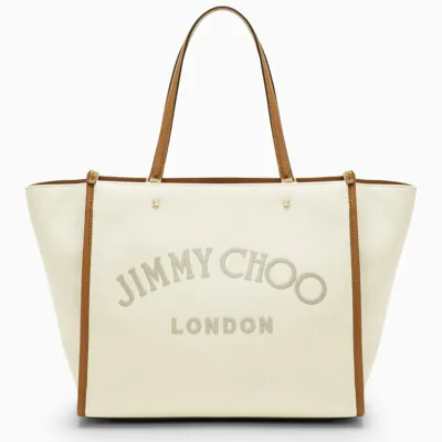 Jimmy Choo Varenne Tote In Natural Cotton In Pink