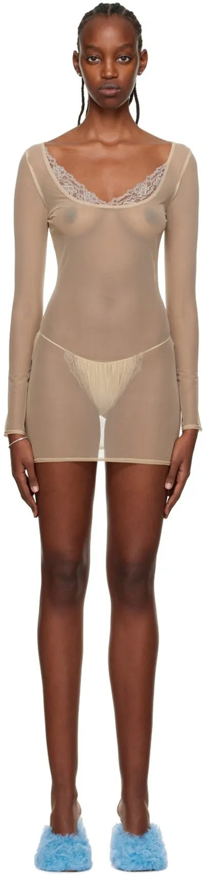 Vaillant Ssense Exclusive Tan Sheer Minidress In Meshtan