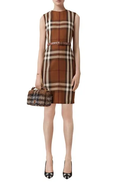 Burberry Wool And Cotton Dress With Jacquard Tartan Pattern In Brown