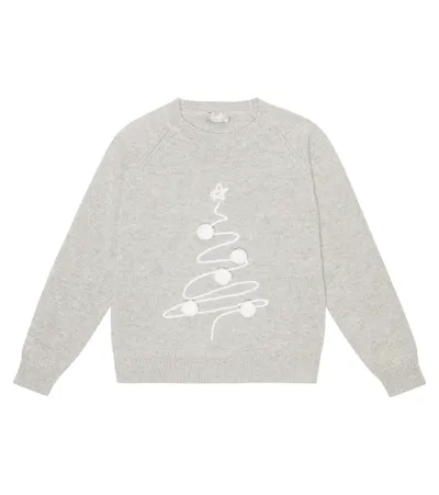 Il Gufo Kids' Embroidered Wool Sweater In Cloud Grey/milk