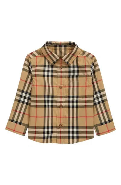 Burberry Kids' Camicia Owen Vintage Check In Popeline Di Cotone In Archive Beige