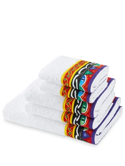 Dolce & Gabbana Set Of Five Terry Cotton Towels In Multicolor