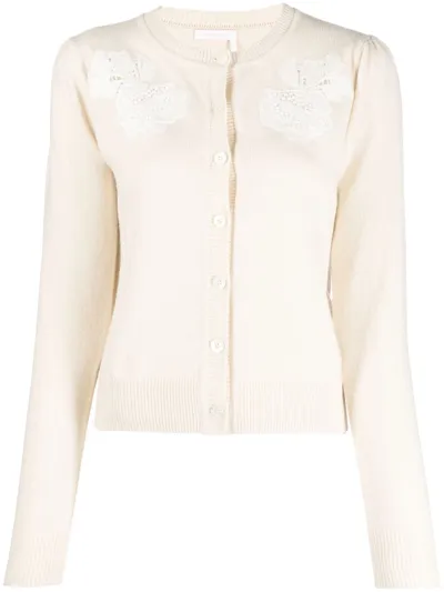 See By Chloé Lace-detail Fine-knit Cardigan In Pink