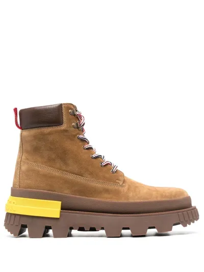 Moncler Mon Corp Suede Hiking Boots In Camel