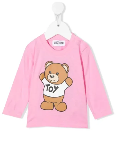 Moschino Babies' Teddy-print Long-sleeve T-shirt In Rosa