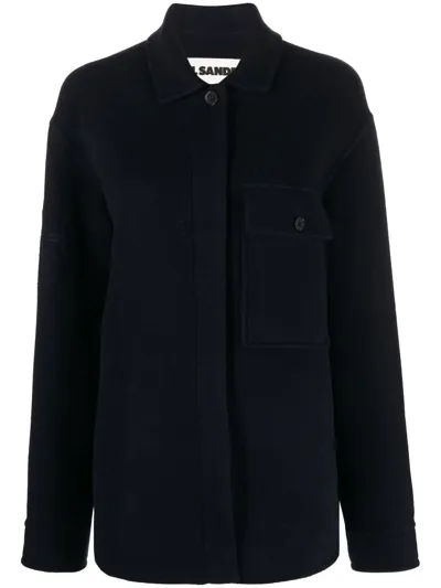 Jil Sander Flocked-monogram Wool Jacket In Blue