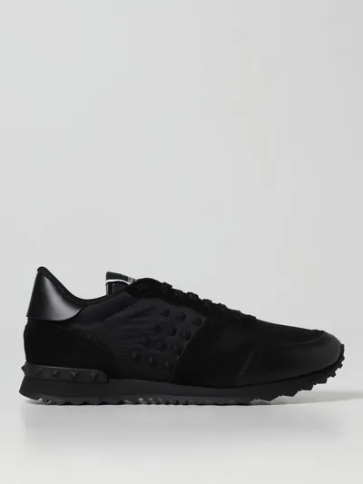 Valentino Garavani Garavani Rockstud Leather-trimmed Suede And Shell Sneakers In Black