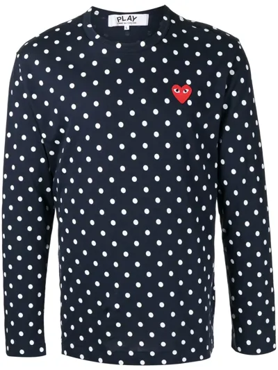 Comme Des Garçons Play Polka-dot Long-sleeve T-shirt In Blue