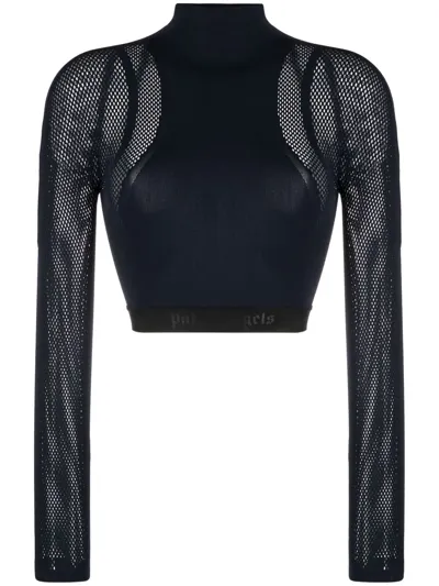 Palm Angels Mesh-panel Cropped Top In Blue