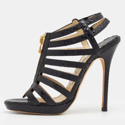 Pre-owned Jimmy Choo Black Snakeskin Glenys Gladiator Platform Sandals Size 36.5