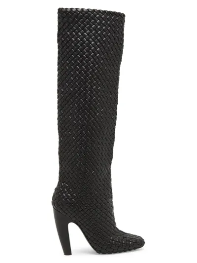 Bottega Veneta Intrecciato Leather Tall Boots In Black