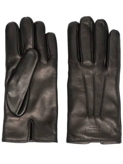 Giorgio Armani Logo-stamped Leather Gloves In Schwarz