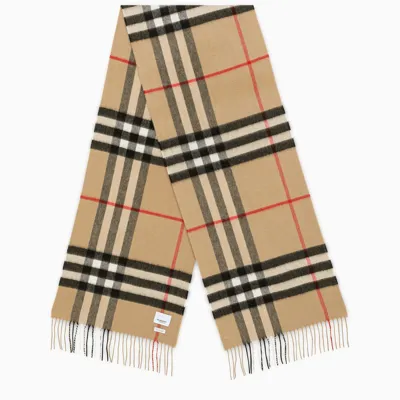 Burberry Giant Check Scarf In Beige Cashmere