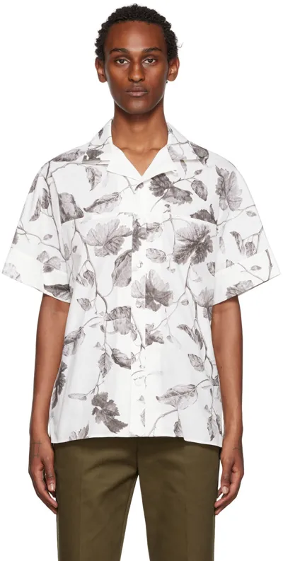 Erdem Philip Leaves Print Poplin Short-sleeve Shirt In White