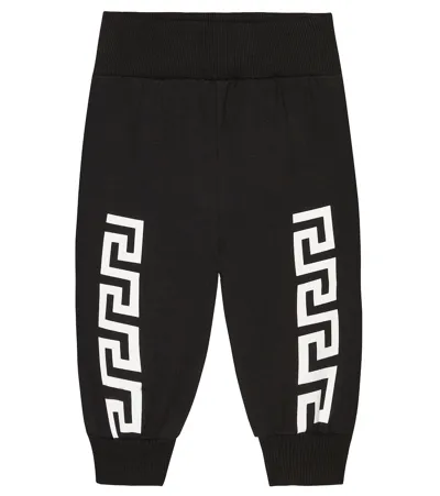 Versace Babies' Greca-print Stretch-cotton Track-pants In Black