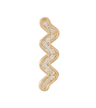 Sydney Evan Wavy Stud 14kt Gold Single Earring With Diamonds In Yg/ Diamond