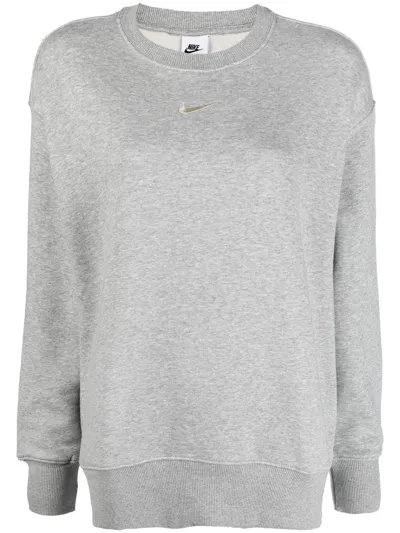 Nike Logo Embroidered Oversized Crewneck Sweatshirt In Grey