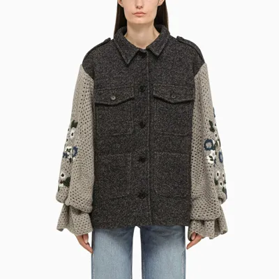 Tu Lizé Short Grey Coat With Crochet Sleeves