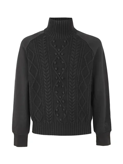 Neil Barrett Rollneck Cable Knit Hybrib Sweater In Black