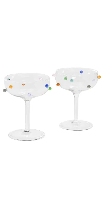 Maison Balzac Pomponette Glass Champagne Coupes (set Of 2) In Blue