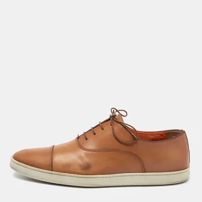 Pre-owned Santoni Brown Leather Lace Up Derby Size 45.5