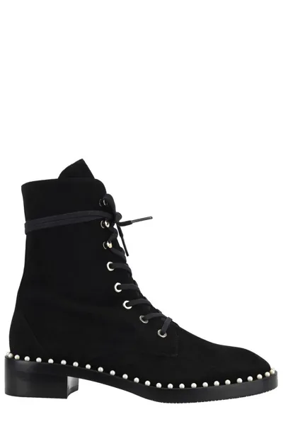 Stuart Weitzman Sondra Pearled Combat Lace Boots In Black