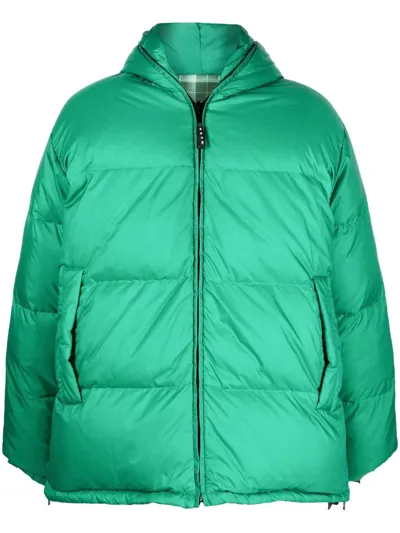 Marni Reversible Padded Hooded Coat In Green