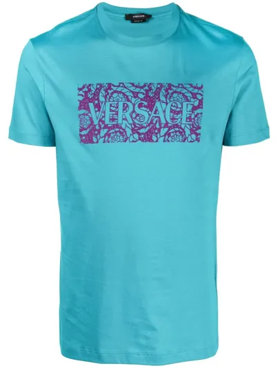 Versace Logo-print Short-sleeved T-shirt In Blue